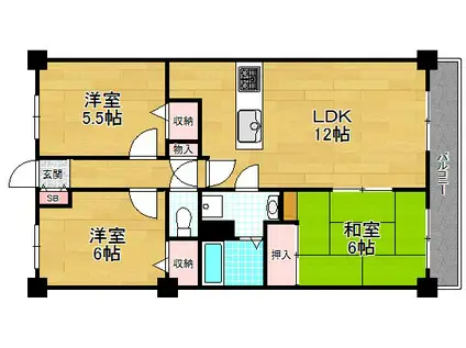 パレ東中振II(3LDK/3階)の間取り写真
