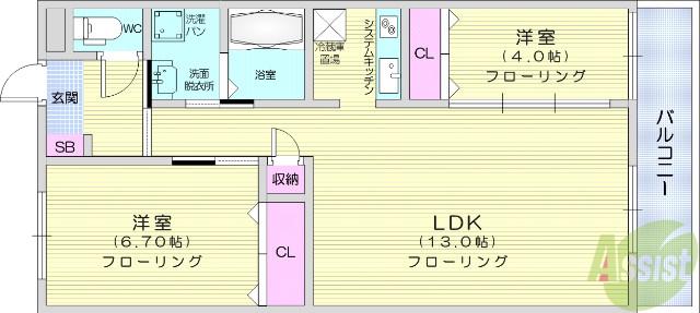 フェリシダ広瀬(2LDK/5階)の間取り写真