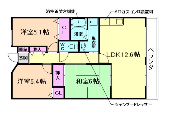 ルミエール多田(3LDK/2階)の間取り写真