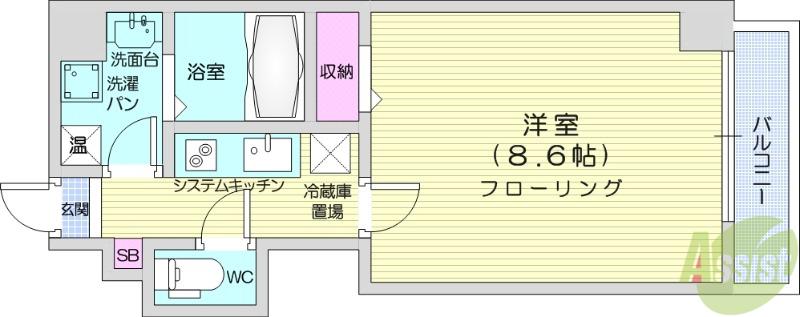 STUDIO原町(1K/8階)の間取り写真