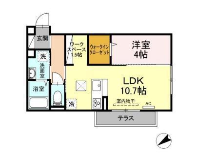 クロスコート(1LDK/1階)の間取り写真