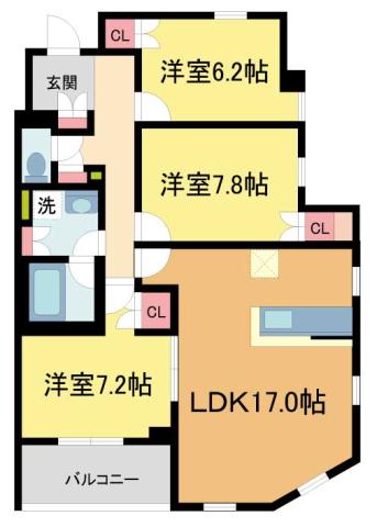 ミレーネ芦屋東山(3LDK/2階)の間取り写真