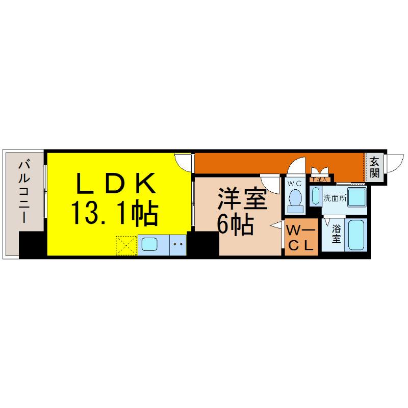 ディアコート千早(1LDK/3階)の間取り写真