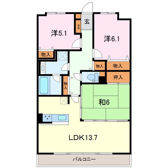 ビューネ沼津高島町(3LDK/5階)の間取り写真