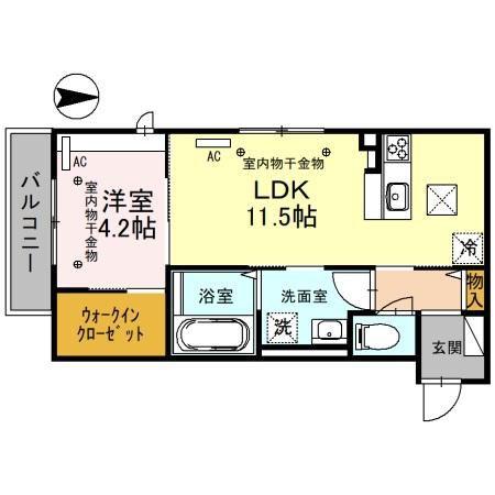 アンソレイユ沖町(1LDK/1階)の間取り写真