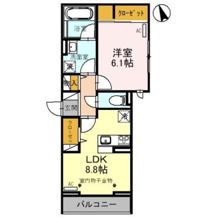 TORISIAS 今泉3丁目(1LDK/3階)の間取り写真