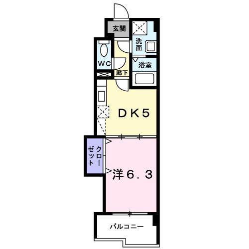 アンソレイエ(1DK/4階)の間取り写真