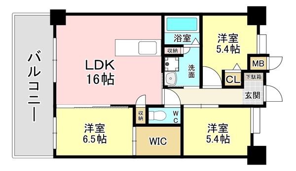 ウイングス三萩野(3LDK/4階)の間取り写真