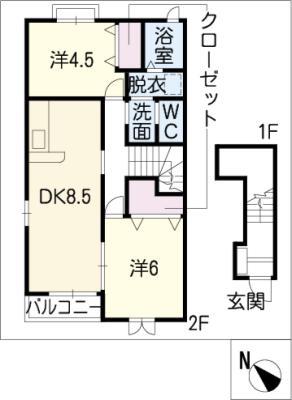 ビリーヴ(2DK/2階)の間取り写真