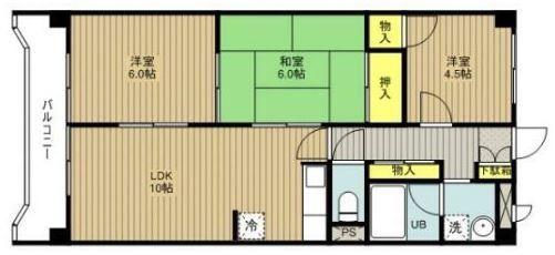 グランパレスダイトー(3LDK/4階)の間取り写真