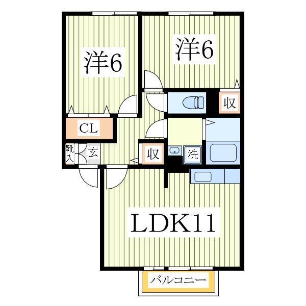 フォンティーヌ(2LDK/2階)の間取り写真