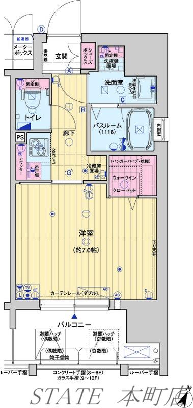 レオンヴァリエ大阪ベイシティII(1K/2階)の間取り写真