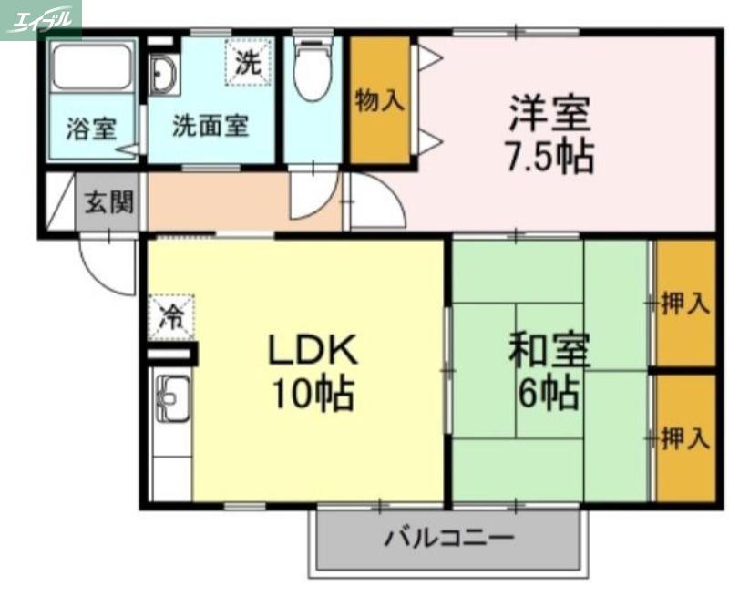 セジュール富田I(2LDK/2階)の間取り写真