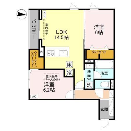 アルカサル(2LDK/1階)の間取り写真