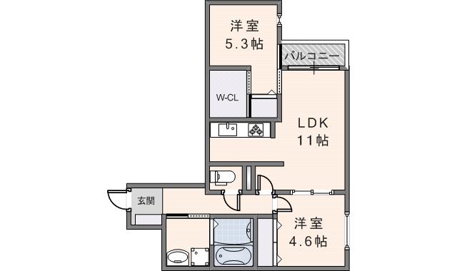 KOGI RESIDENCE 花園本町(2LDK/1階)の間取り写真