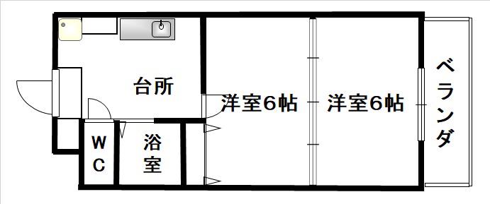 ロイヤルアネックス連坊(2K/4階)の間取り写真