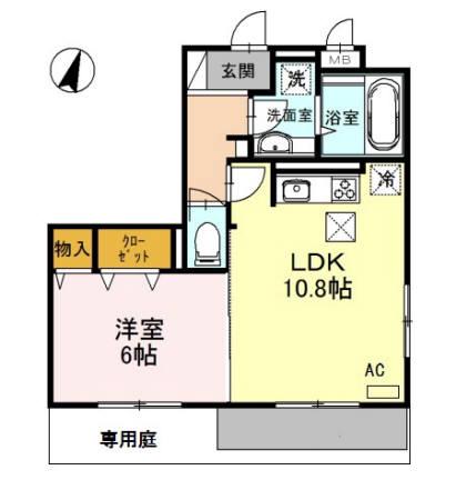 ディールーム高羽(1LDK/1階)の間取り写真