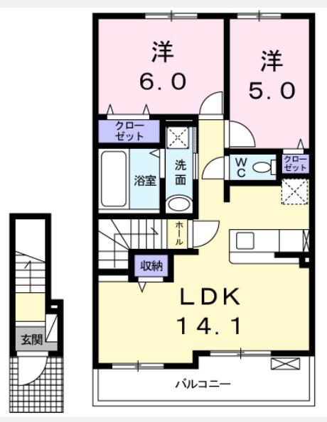 グランレジデンス 国府 A-III(2LDK/2階)の間取り写真
