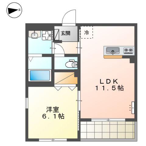 鶴見区下末吉マンション(1LDK/3階)の間取り写真