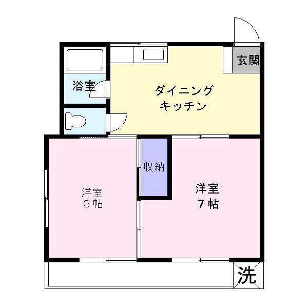ケーユービル(2DK/6階)の間取り写真