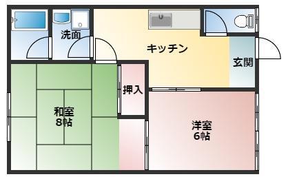 西金ロイヤルハイツ(2DK/1階)の間取り写真