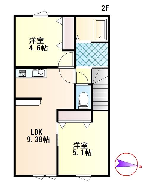 ベルフラット大町(2LDK/2階)の間取り写真