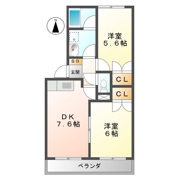 プリベール(2DK/2階)の間取り写真