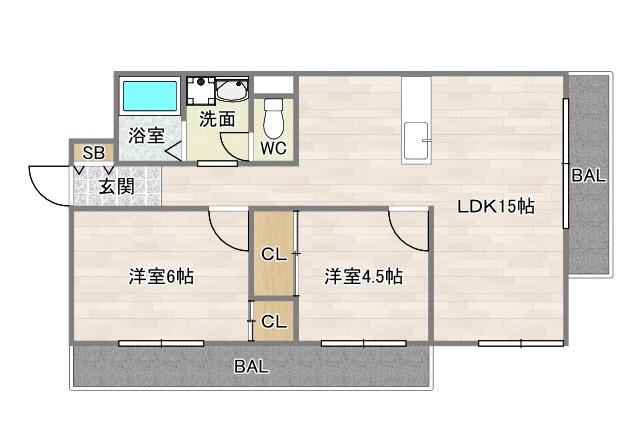 パークサイド南栄ビル(2LDK/5階)の間取り写真