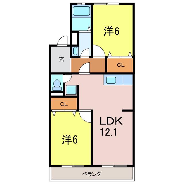 雁ヶ音マンション(2LDK/3階)の間取り写真
