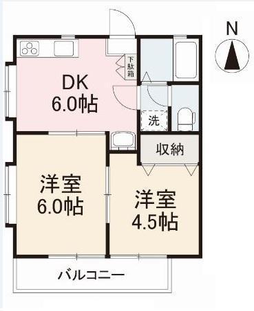 サンハイツG・H・I・J・K(2DK/2階)の間取り写真