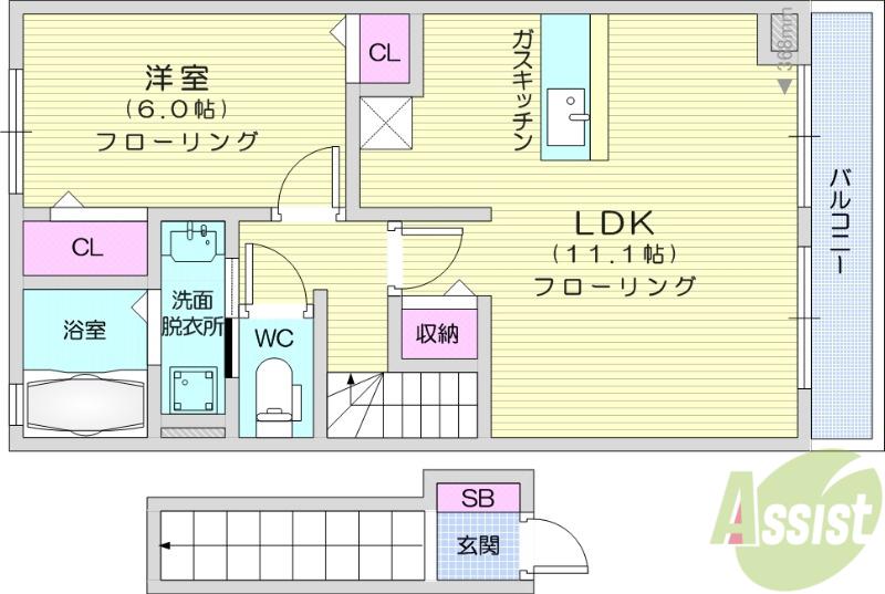 グランベルメゾン(1LDK/2階)の間取り写真