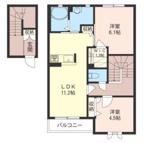 ライジング大原(2LDK/2階)の間取り写真