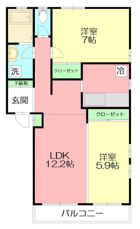 ラ・クエスタゆめが丘E棟(2LDK/2階)の間取り写真
