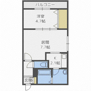 ブランシャール平岸(1LDK/4階)の間取り写真
