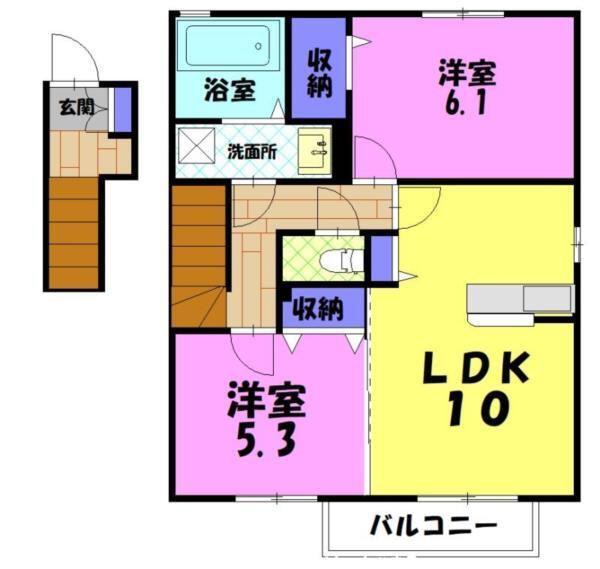 ヴィクトワールⅢC(2LDK/2階)の間取り写真