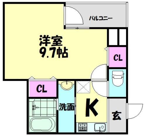 フジパレス鳳中ノース(1K/1階)の間取り写真