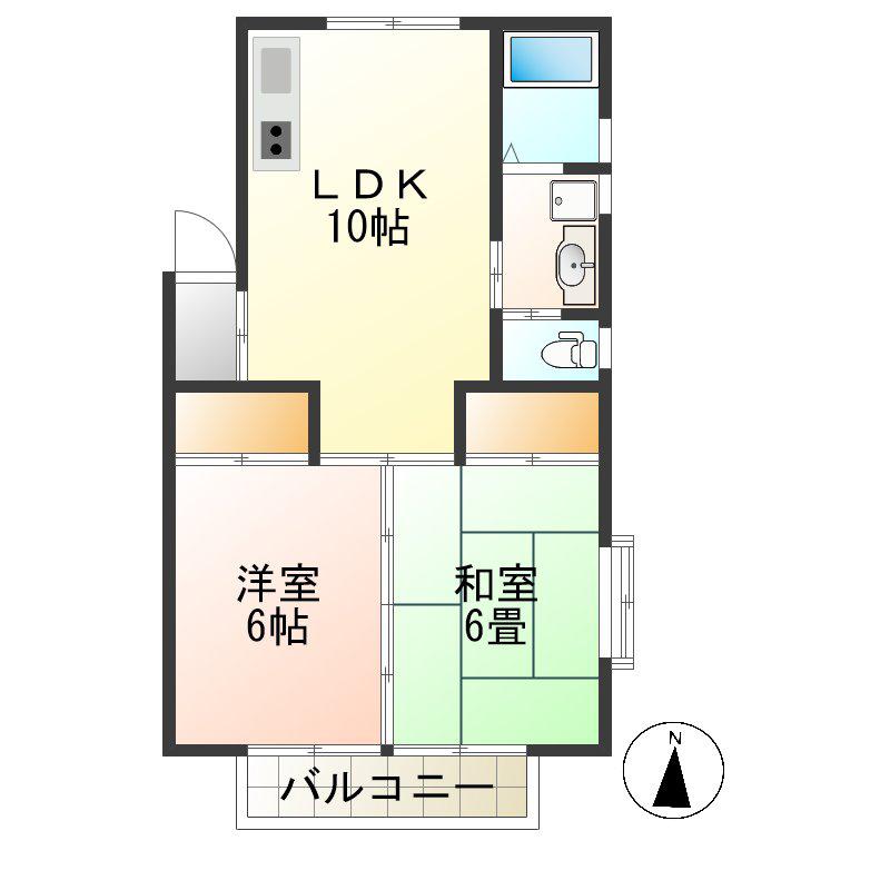 メゾンドにしだA棟(2LDK/2階)の間取り写真