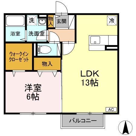 グランシャリオB(1LDK/2階)の間取り写真