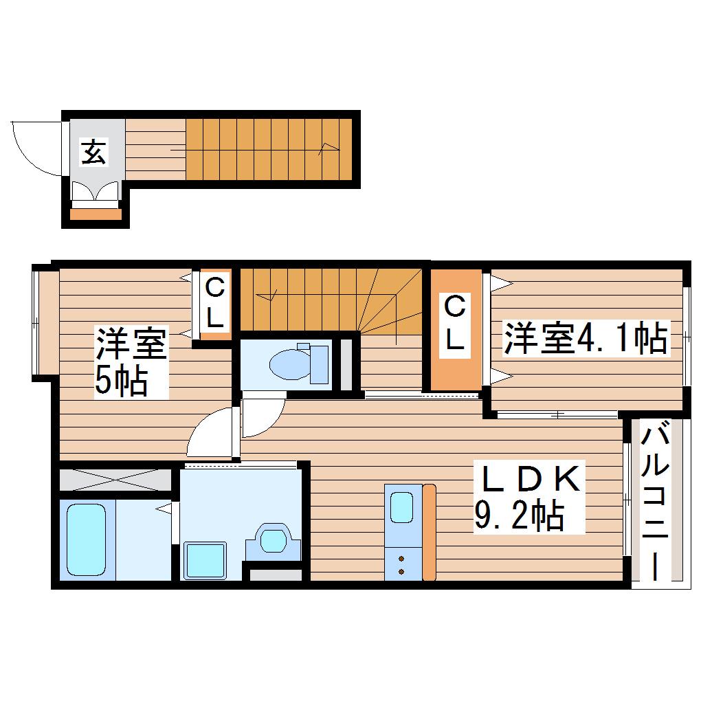サニーコート上ノ台II(2DK/2階)の間取り写真