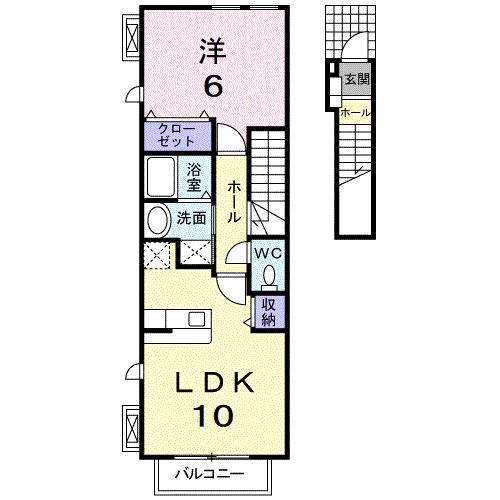 グランデY B棟(1LDK/2階)の間取り写真
