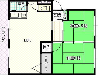 御殿山コーポA棟(2LDK/2階)の間取り写真