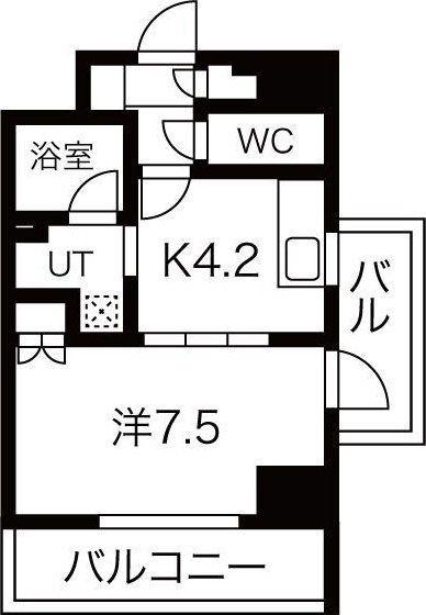 ラフルール連坊(1DK/8階)の間取り写真