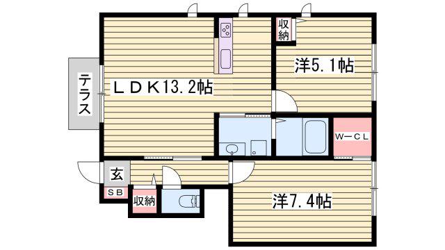 ハイツ熊見V A棟(2LDK/1階)の間取り写真