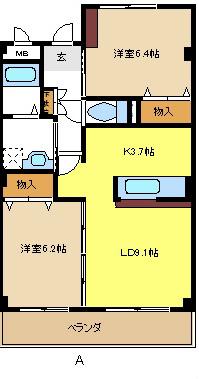 フォレストスクエア シバタ(2LDK/3階)の間取り写真