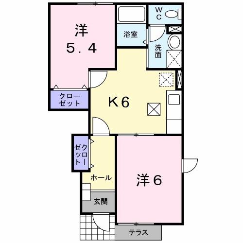 ローレル落合II(2DK/1階)の間取り写真