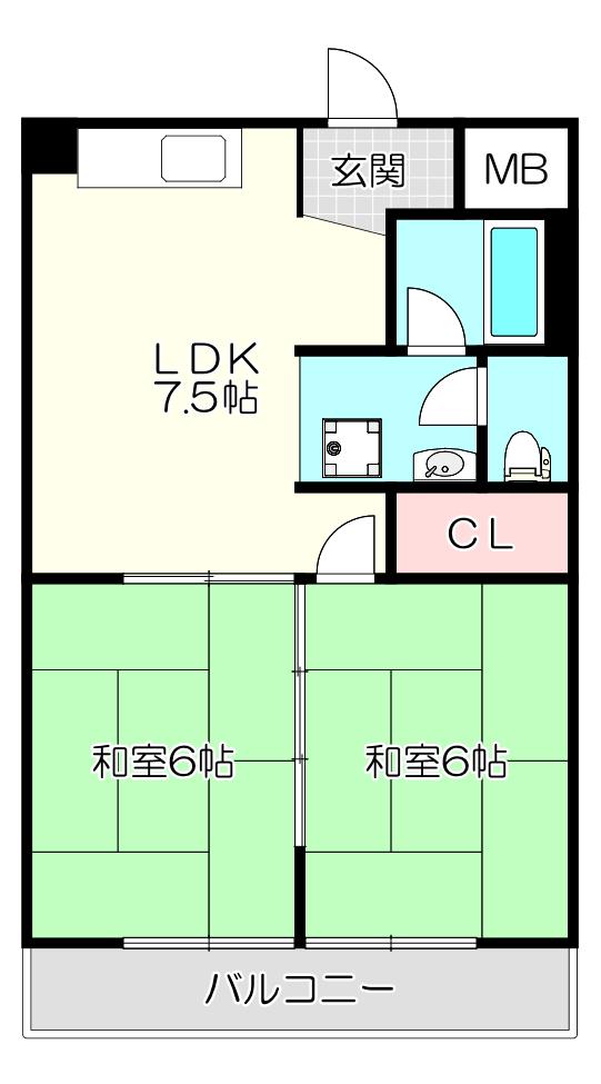 サンハイツ大和(2DK/4階)の間取り写真