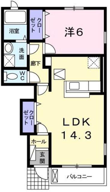 クローバーレジデンスY(1LDK/1階)の間取り写真