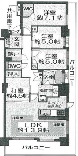 ローレルスクエア尼崎ルネガーデンテラス(4LDK/16階)の間取り写真