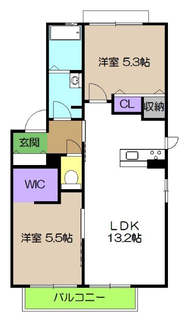 シャーメゾン西久万C棟(2LDK/2階)の間取り写真