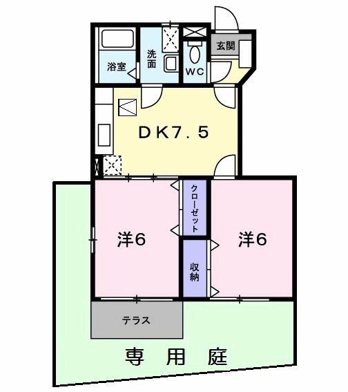 プレッセベ(2DK/1階)の間取り写真
